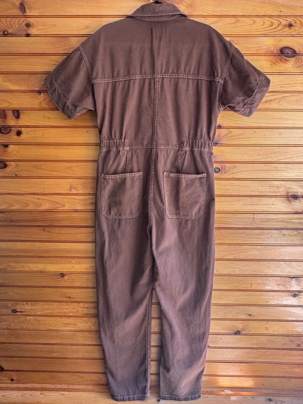 Free People Marci Coverall Utility Jumpsuit Brown Cotton Workwear Cargo Large